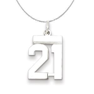 Silver, Athletic Collection Medium Polished Number 21 Necklace - 16 In